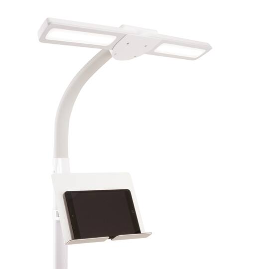 OttLite White Dual Shade LED Floor Lamp with USB Charging Station